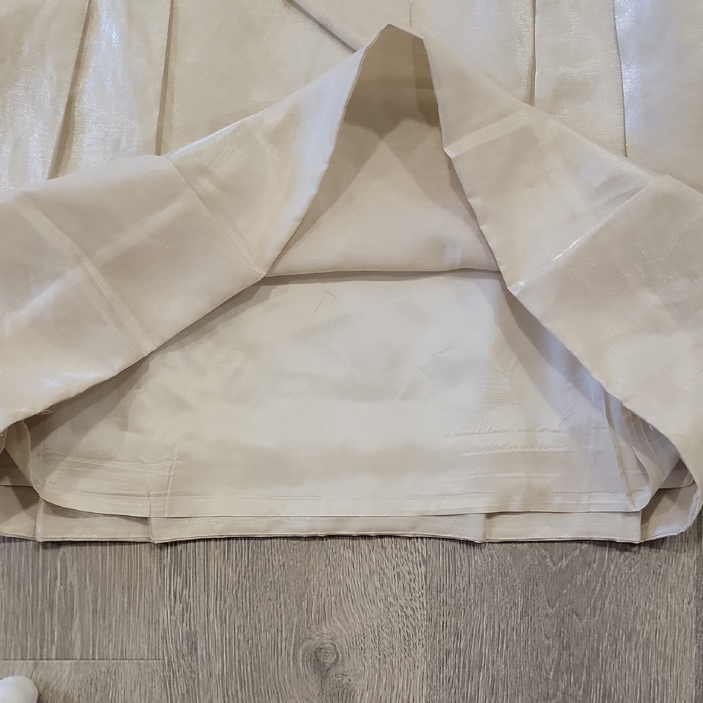 ANTONIO MELANI Cream Metallic Sheen Faux Wrap Dress - Picture 12 of 14
